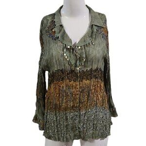 [Dressbarn] Green & Brown Sequins Top - Size M